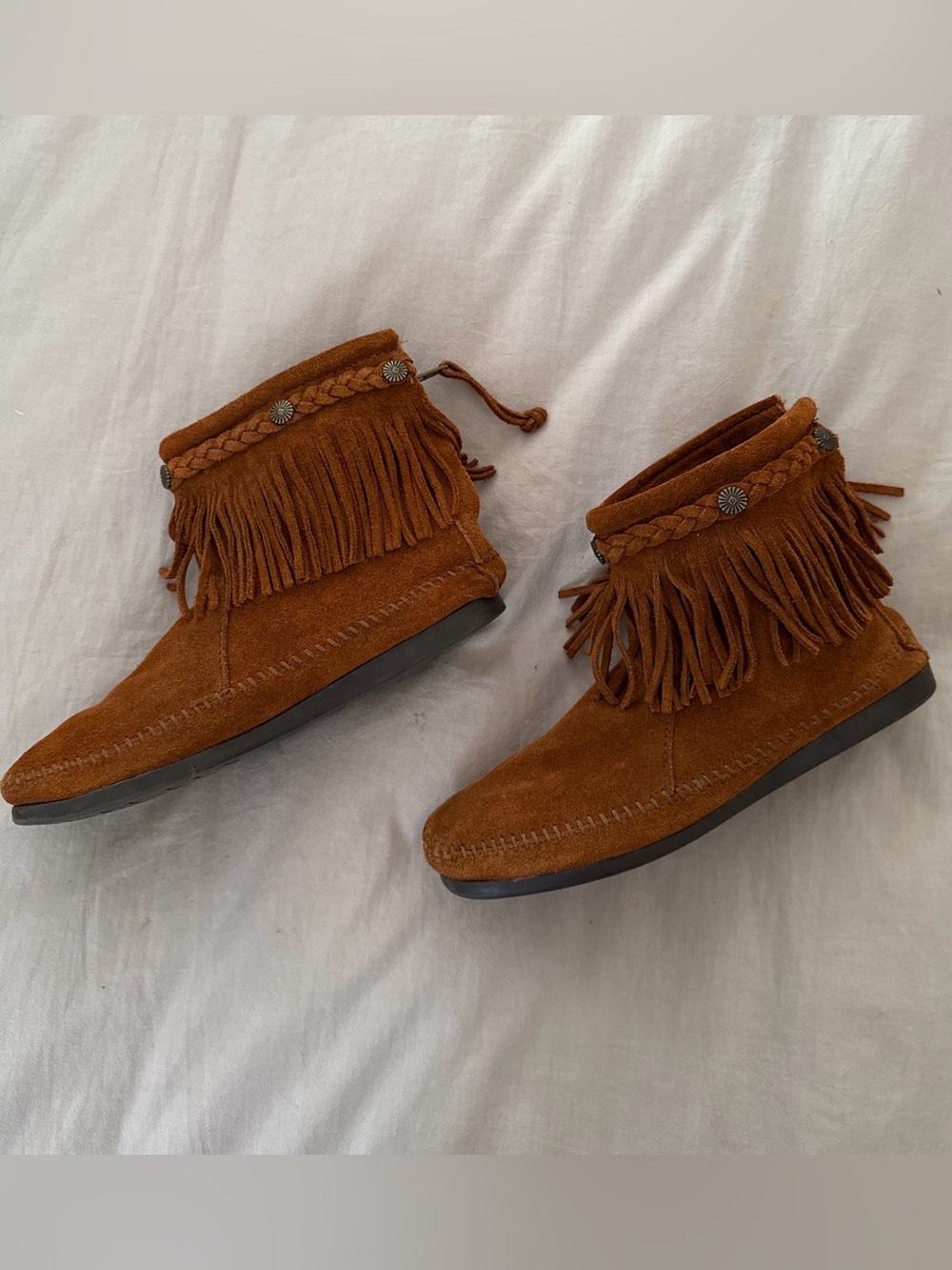 Minnetonka Fringe Suede Ankle Boots in